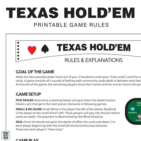 texas holdem poker rules printable